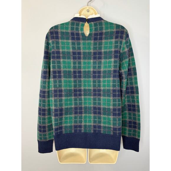 Brooks Brothers Sweater Women's M Green Blue Tartan Plaid Removable Collar - Picture 12 of 15